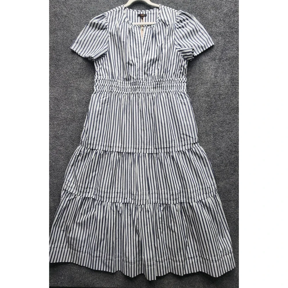 NWT Quince Organic Cotton Poplin Tiered Maxi Dress Hudson Stripe XL Pockets - Picture 1 of 12